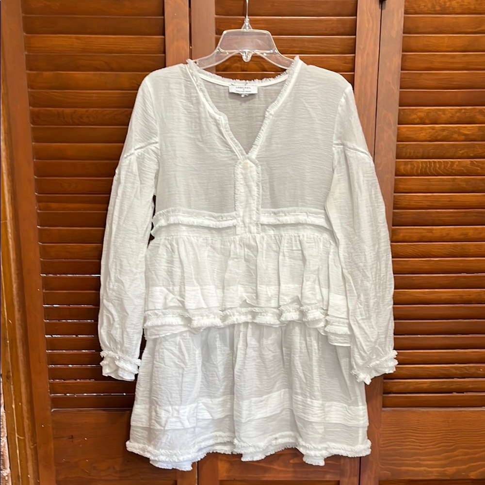 Labelrail X Collyer Twins White sheer Long Sleeve Tiered Dress